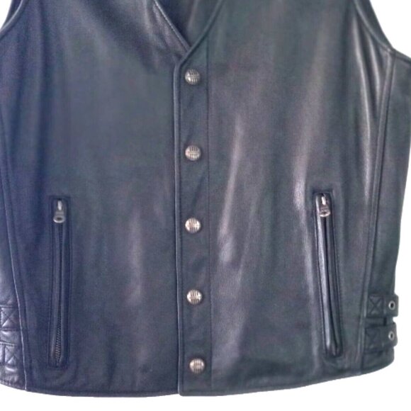 Authentic Harley-Davidson Mens Leather Vest Sz M Black Eagle Patch Thick Leather - Picture 4 of 13